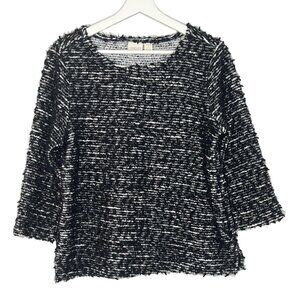 Chico’s Size 1 (M) Black/White Metallic Chunky Knit Pullover | Fall Cozy ✨🖤